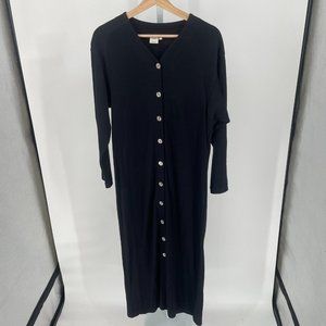 Garnet Hill RARE HTF 100% Wool Maxi Dress Button Down Duster, Black, Size 10